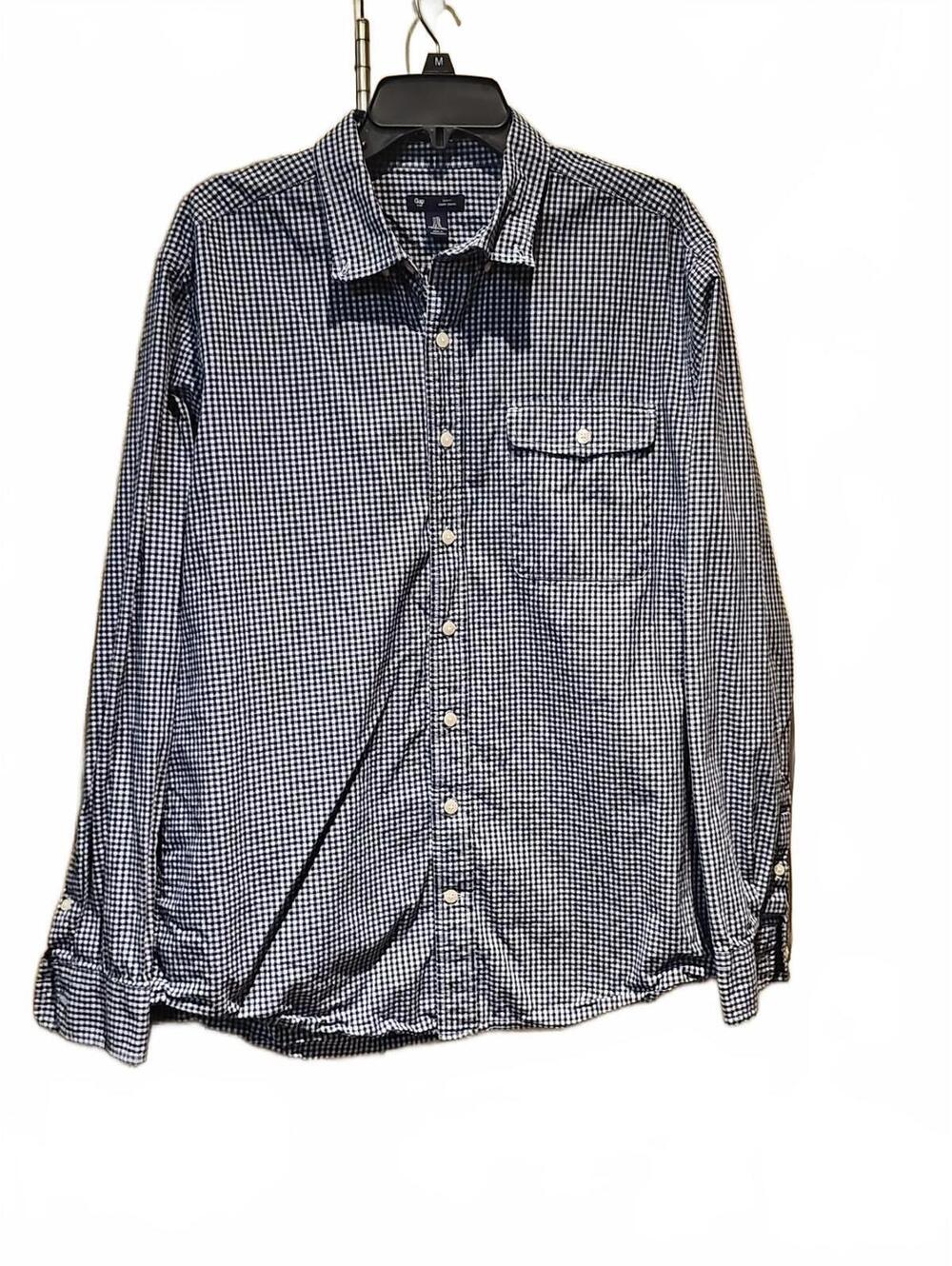 Gap Button Up Shirt Mens Size Xl Blue White Check Long Sleeve Cotton